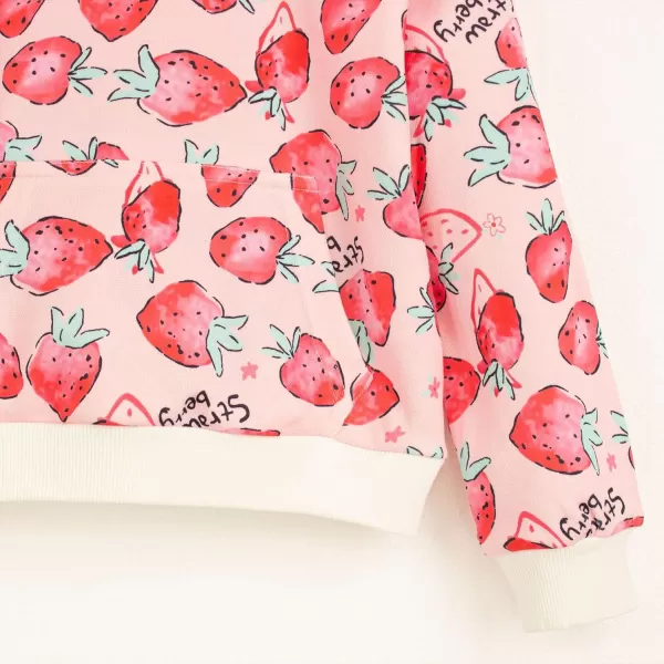 WELAKEN Girls and Toddlers Pullover Printed Hoodie Sweatshirt with Kangaroo PocketStrawberry