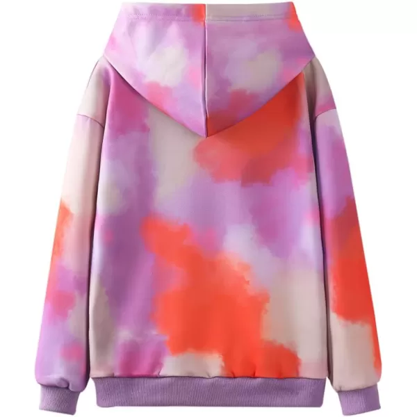 WELAKEN Girls and Toddlers Pullover Printed Hoodie Sweatshirt with Kangaroo PocketTiedye Purple