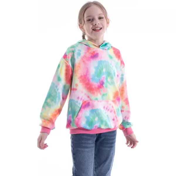 WELAKEN Girls and Toddlers Pullover Printed Hoodie Sweatshirt with Kangaroo PocketTiedye a