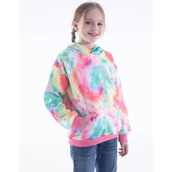 WELAKEN Girls and Toddlers Pullover Printed Hoodie Sweatshirt with Kangaroo PocketTiedye a