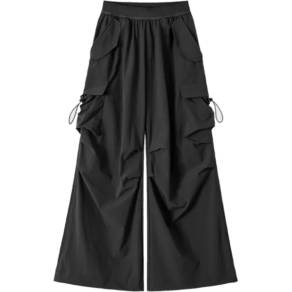 WELAKEN Lightweight Baggy Cargo Pants for Girls Toddler ampamp Kids WaterResistant Utility Parachute Pants with PocketsBlack