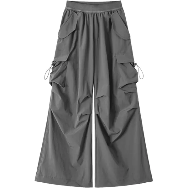 WELAKEN Lightweight Baggy Cargo Pants for Girls Toddler ampamp Kids WaterResistant Utility Parachute Pants with PocketsGrey