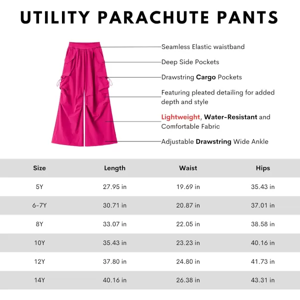 WELAKEN Lightweight Baggy Cargo Pants for Girls Toddler ampamp Kids WaterResistant Utility Parachute Pants with PocketsHot Pink