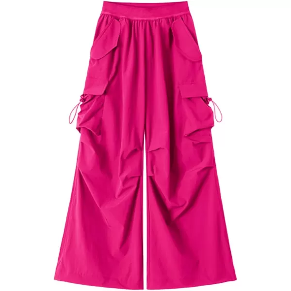 WELAKEN Lightweight Baggy Cargo Pants for Girls Toddler ampamp Kids WaterResistant Utility Parachute Pants with PocketsHot Pink