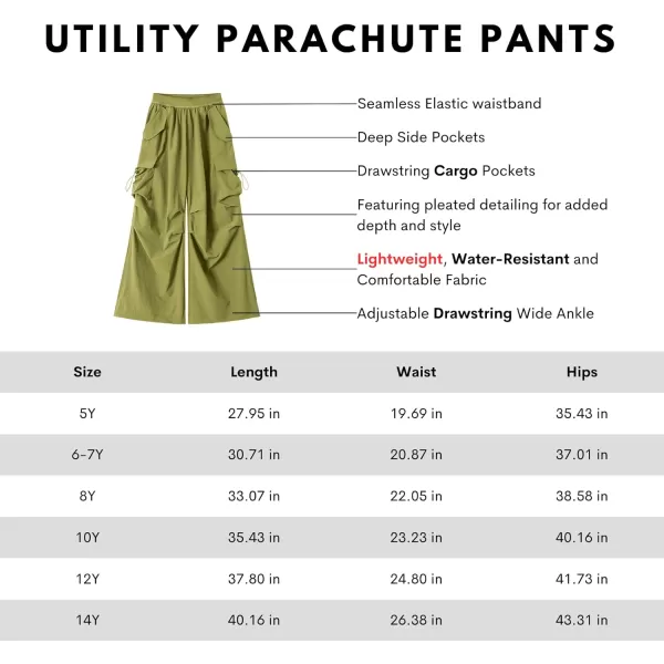 WELAKEN Lightweight Baggy Cargo Pants for Girls Toddler ampamp Kids WaterResistant Utility Parachute Pants with PocketsOlive Green