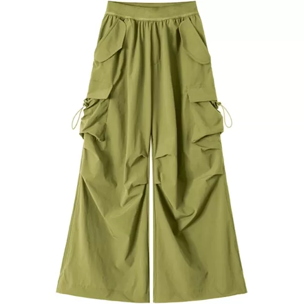 WELAKEN Lightweight Baggy Cargo Pants for Girls Toddler ampamp Kids WaterResistant Utility Parachute Pants with PocketsOlive Green