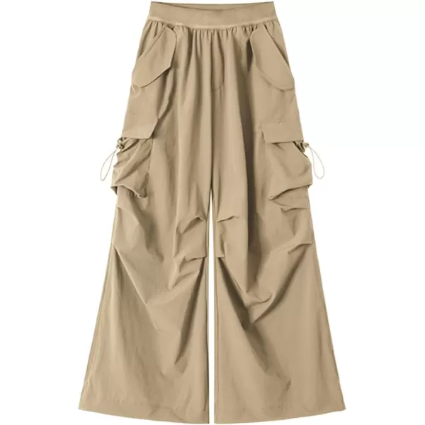 WELAKEN Lightweight Baggy Cargo Pants for Girls Toddler ampamp Kids WaterResistant Utility Parachute Pants with PocketsSand Brown