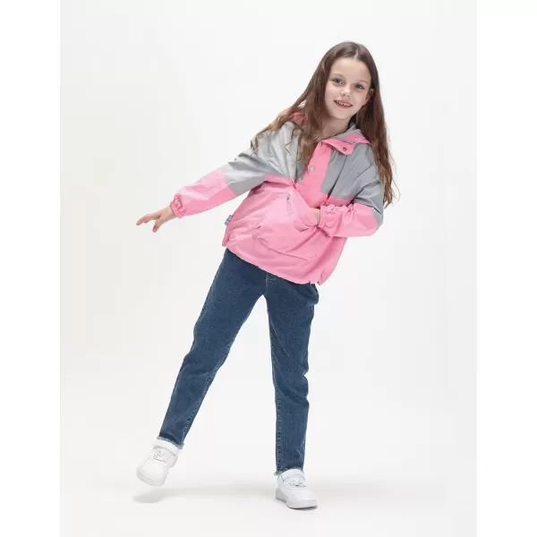 WELAKEN Lightweight Jacket for Girls Kids ampamp Toddler II Girls Print WaterResistant JacketPeach grey