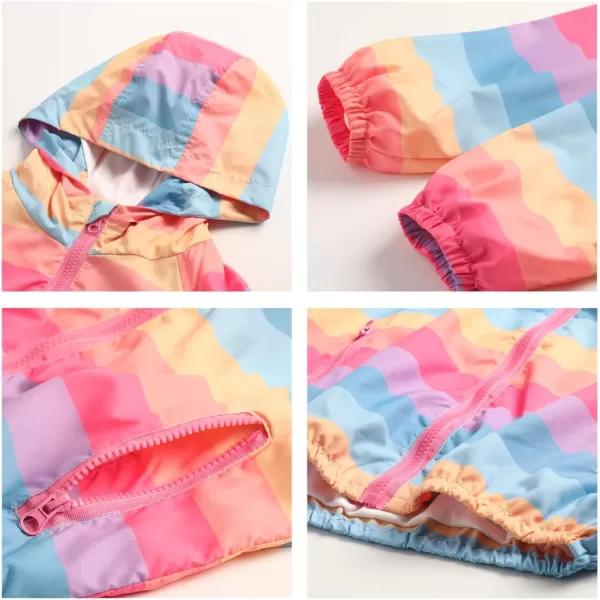 WELAKEN Lightweight Jacket for Girls Kids ampamp Toddler II Girls Print WaterResistant JacketRainbow Strip