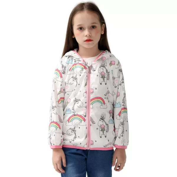 WELAKEN Lightweight Jacket for Girls Kids ampamp Toddler II Girls Print WaterResistant JacketWhite