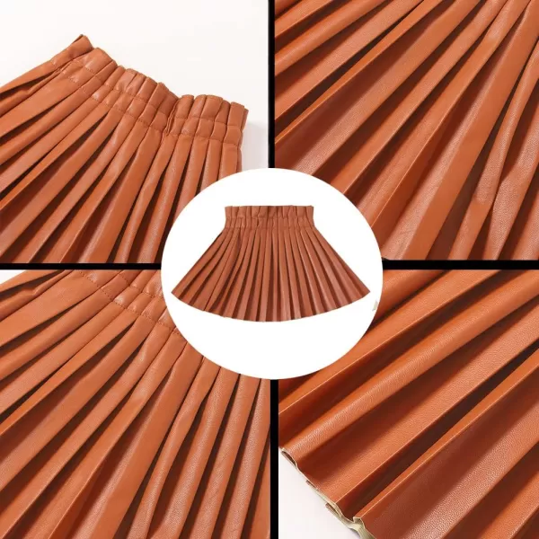 WELAKEN Pu Leather Skirts for Girls Kids ampamp Teen ampamp Toddler ampamp Women Faux Leather Pleated SkirtsBrown