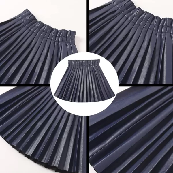 WELAKEN Pu Leather Skirts for Girls Kids ampamp Teen ampamp Toddler ampamp Women Faux Leather Pleated SkirtsDark Blue