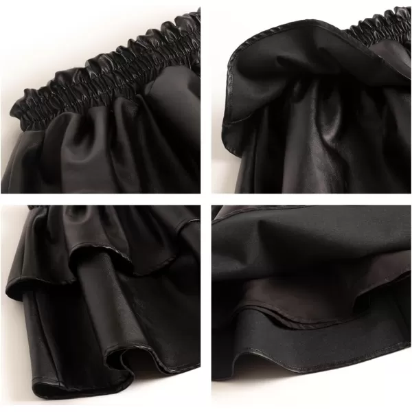 WELAKEN Pu Leather Skirts for Girls Kids ampamp Teen ampamp Toddler ampamp Women Faux Leather Pleated SkirtsDblack layerd