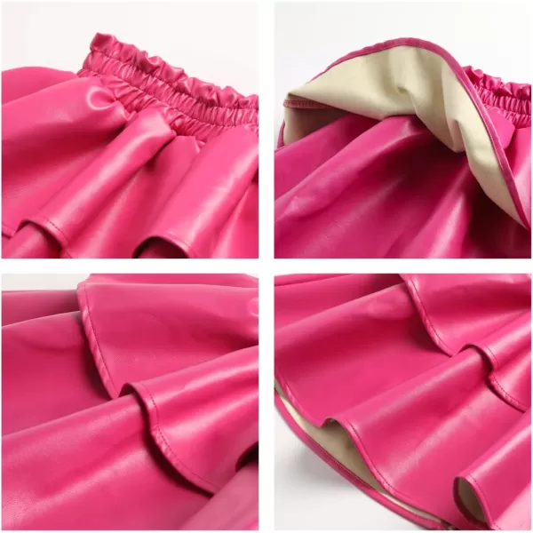WELAKEN Pu Leather Skirts for Girls Kids ampamp Teen ampamp Toddler ampamp Women Faux Leather Pleated SkirtsDhot Pink layerd