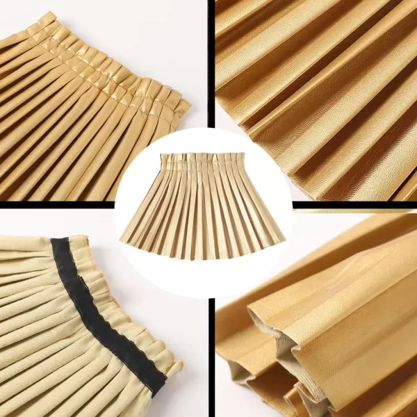 WELAKEN Pu Leather Skirts for Girls Kids ampamp Teen ampamp Toddler ampamp Women Faux Leather Pleated SkirtsGold