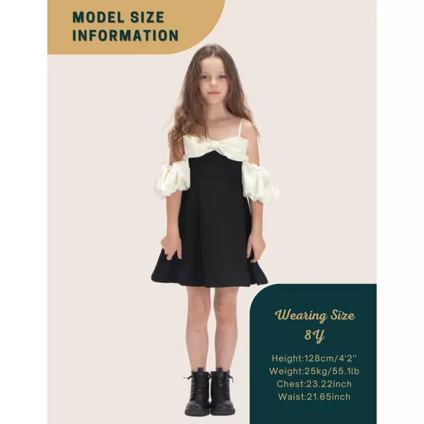 WELAKEN Puffy Sleeve Bowknot Dress for Girls Toddler ampamp Kids II Little Girls Spaghetti Strap Party DressesBlack champagne