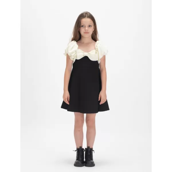 WELAKEN Puffy Sleeve Bowknot Dress for Girls Toddler ampamp Kids II Little Girls Spaghetti Strap Party DressesBlack champagne