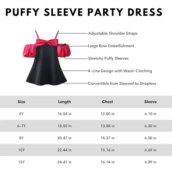 WELAKEN Puffy Sleeve Bowknot Dress for Girls Toddler ampamp Kids II Little Girls Spaghetti Strap Party DressesBlack magenta