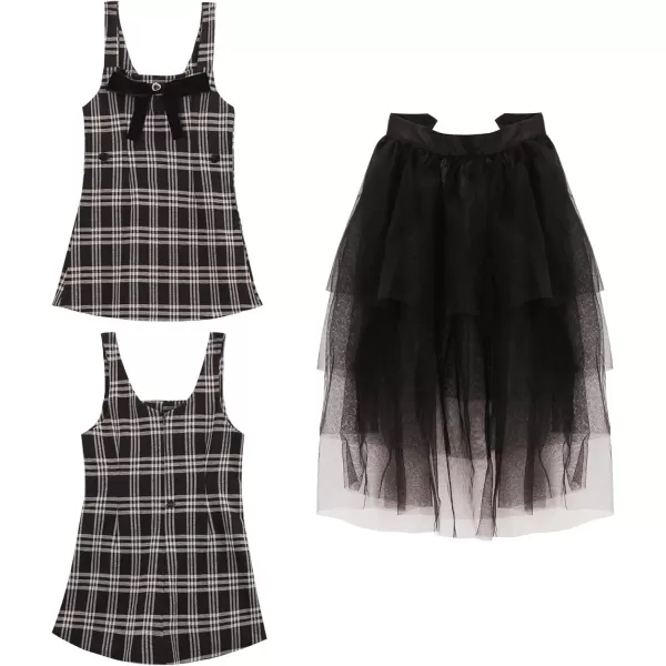 WELAKEN Puffy Sleeve Bowknot Dress for Girls Toddler ampamp Kids II Little Girls Spaghetti Strap Party DressesBlack plaid