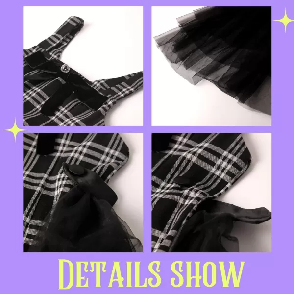 WELAKEN Puffy Sleeve Bowknot Dress for Girls Toddler ampamp Kids II Little Girls Spaghetti Strap Party DressesBlack plaid