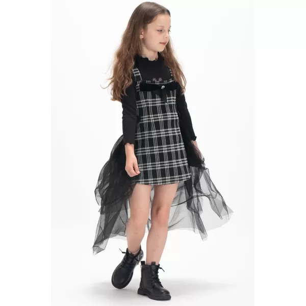 WELAKEN Puffy Sleeve Bowknot Dress for Girls Toddler ampamp Kids II Little Girls Spaghetti Strap Party DressesBlack plaid