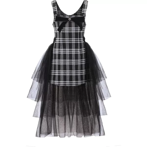 WELAKEN Puffy Sleeve Bowknot Dress for Girls Toddler ampamp Kids II Little Girls Spaghetti Strap Party DressesBlack plaid