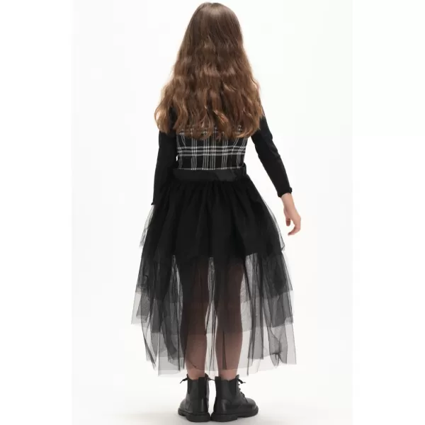 WELAKEN Puffy Sleeve Bowknot Dress for Girls Toddler ampamp Kids II Little Girls Spaghetti Strap Party DressesBlack plaid