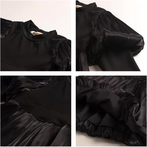 WELAKEN Puffy Sleeve Bowknot Dress for Girls Toddler ampamp Kids II Little Girls Spaghetti Strap Party DressesBlack puffy