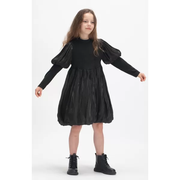 WELAKEN Puffy Sleeve Bowknot Dress for Girls Toddler ampamp Kids II Little Girls Spaghetti Strap Party DressesBlack puffy