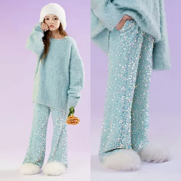 WELAKEN Sequin Casual Pants for Girls with Lining Kids ampamp Little Girls Sparkling Trousers Green