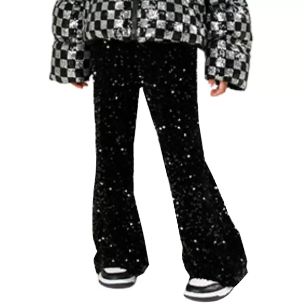 WELAKEN Sequin Casual Pants for Girls with Lining Kids ampamp Little Girls Sparkling TrousersBlack