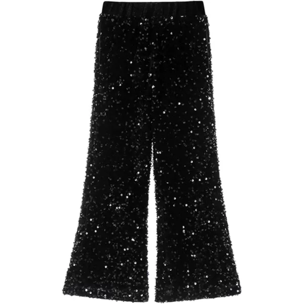 WELAKEN Sequin Casual Pants for Girls with Lining Kids ampamp Little Girls Sparkling TrousersBlack