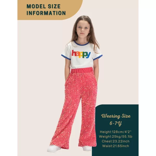 WELAKEN Sequin Casual Pants for Girls with Lining Kids ampamp Little Girls Sparkling TrousersCoral Pink