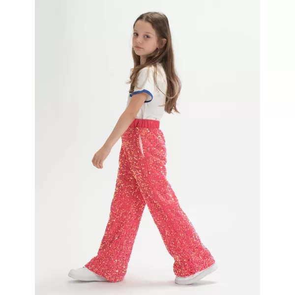 WELAKEN Sequin Casual Pants for Girls with Lining Kids ampamp Little Girls Sparkling TrousersCoral Pink