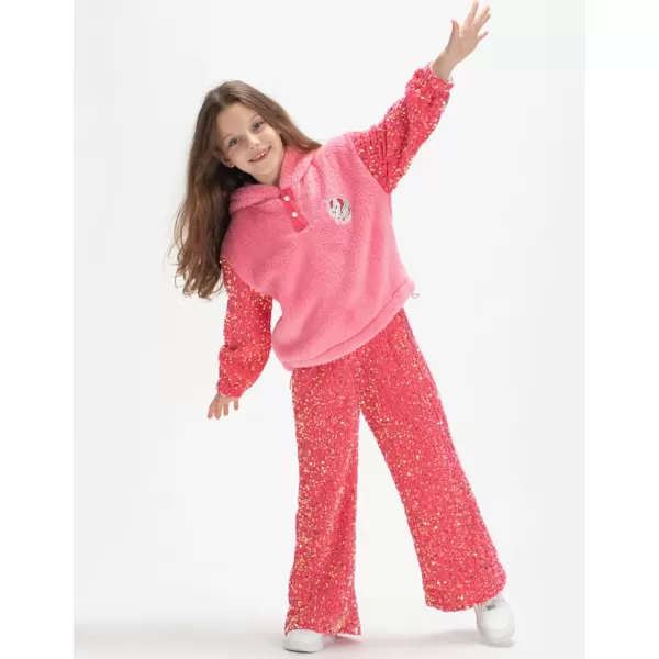 WELAKEN Sequin Casual Pants for Girls with Lining Kids ampamp Little Girls Sparkling TrousersCoral Pink
