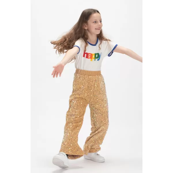 WELAKEN Sequin Casual Pants for Girls with Lining Kids ampamp Little Girls Sparkling TrousersGold