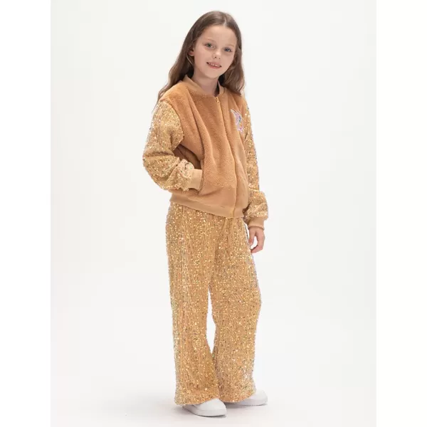 WELAKEN Sequin Casual Pants for Girls with Lining Kids ampamp Little Girls Sparkling TrousersGold