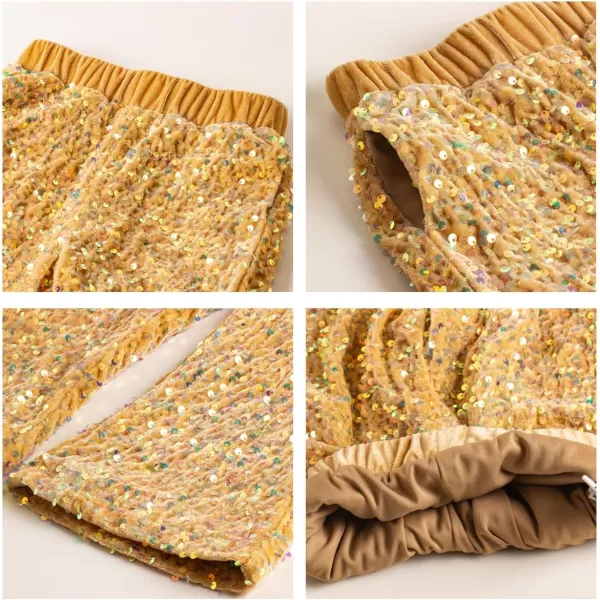 WELAKEN Sequin Casual Pants for Girls with Lining Kids ampamp Little Girls Sparkling TrousersGold