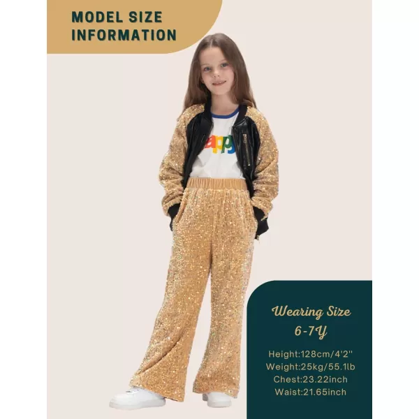 WELAKEN Sequin Casual Pants for Girls with Lining Kids ampamp Little Girls Sparkling TrousersGold