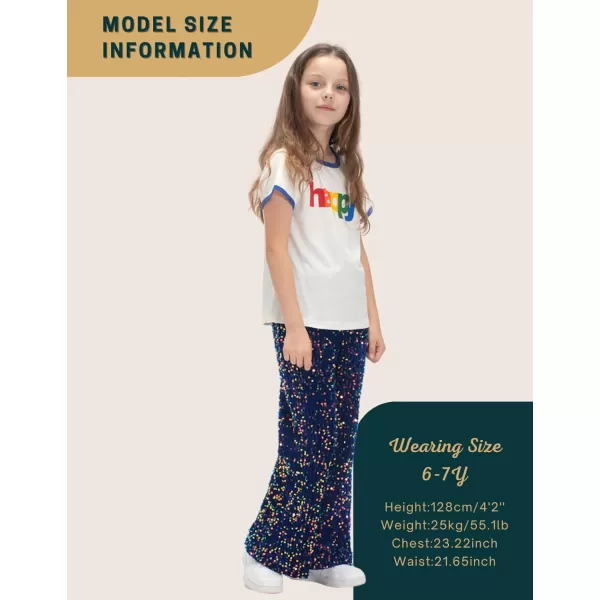 WELAKEN Sequin Casual Pants for Girls with Lining Kids ampamp Little Girls Sparkling TrousersNavy Blue