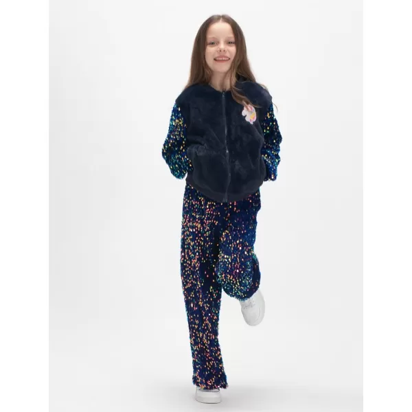 WELAKEN Sequin Casual Pants for Girls with Lining Kids ampamp Little Girls Sparkling TrousersNavy Blue