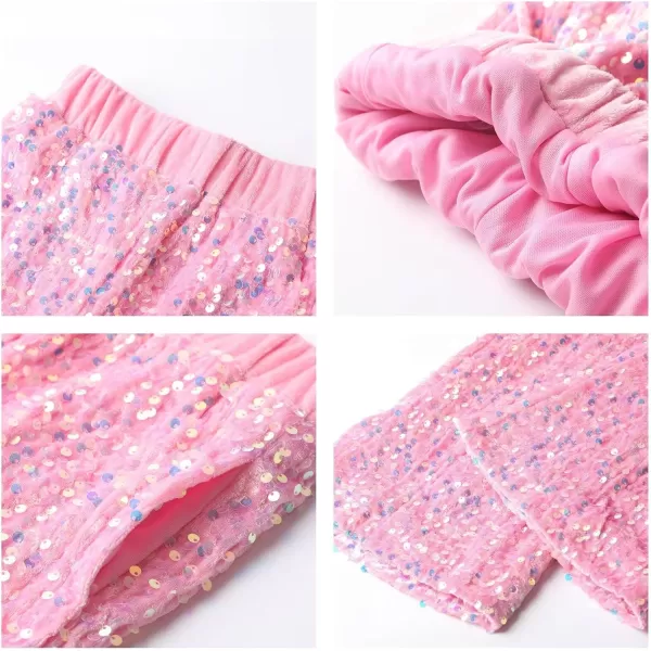 WELAKEN Sequin Casual Pants for Girls with Lining Kids ampamp Little Girls Sparkling TrousersPink