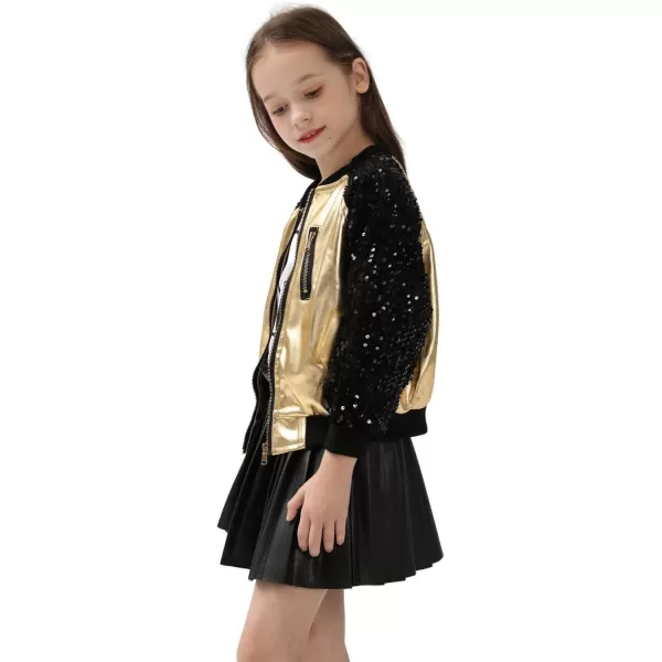 WELAKEN Sequin Jacket for Girls II Kid ampamp Toddler lightweight Flight Jacket Kids Bomber JacketBgold