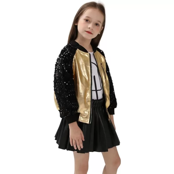 WELAKEN Sequin Jacket for Girls II Kid ampamp Toddler lightweight Flight Jacket Kids Bomber JacketBgold