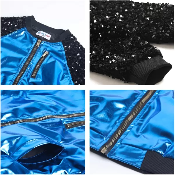 WELAKEN Sequin Jacket for Girls II Kid ampamp Toddler lightweight Flight Jacket Kids Bomber JacketBlue