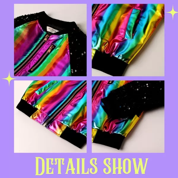 WELAKEN Sequin Jacket for Girls II Kid ampamp Toddler lightweight Flight Jacket Kids Bomber JacketBrainbow