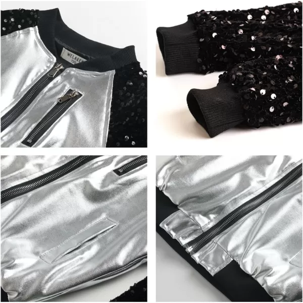 WELAKEN Sequin Jacket for Girls II Kid ampamp Toddler lightweight Flight Jacket Kids Bomber JacketBsilver
