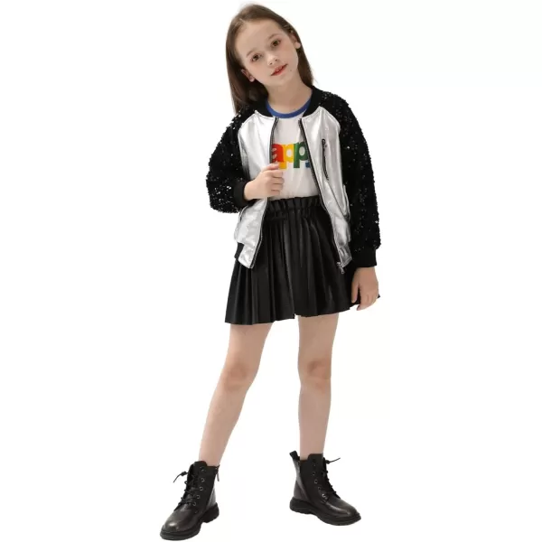 WELAKEN Sequin Jacket for Girls II Kid ampamp Toddler lightweight Flight Jacket Kids Bomber JacketBsilver