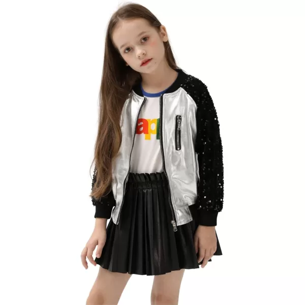 WELAKEN Sequin Jacket for Girls II Kid ampamp Toddler lightweight Flight Jacket Kids Bomber JacketBsilver