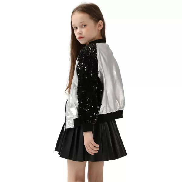 WELAKEN Sequin Jacket for Girls II Kid ampamp Toddler lightweight Flight Jacket Kids Bomber JacketBsilver